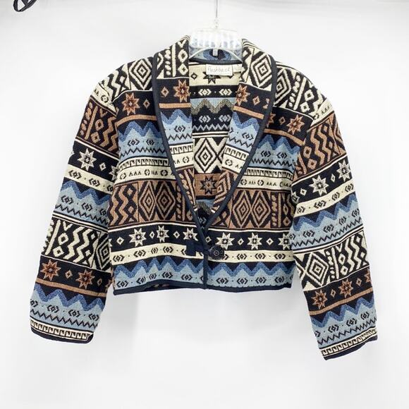 VINTAGE TAPESTRY BOLERO southwestern western Gypsy bohemian jacket sz M NFR - Picture 1 of 7